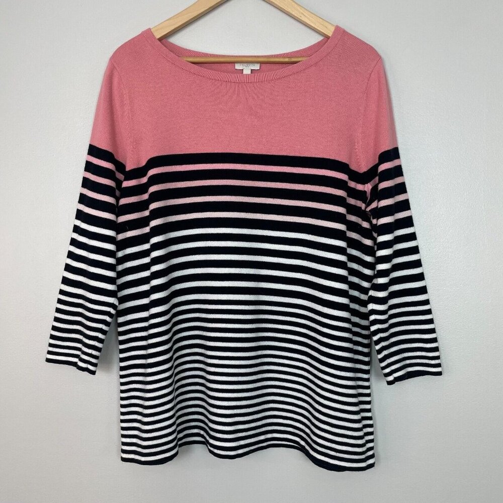 Talbots Sweater X Pink White White Striped 3/4 Sleeve Pullover Women's